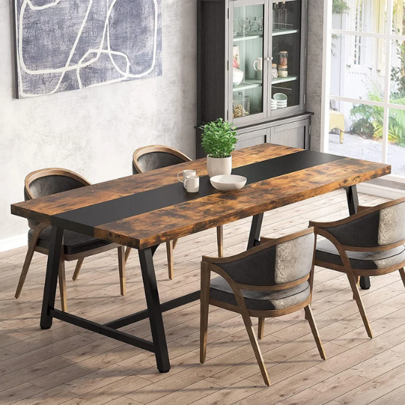 70.87-Inch Rectangular Dining Table for 8 – Sturdy Wood Kitchen Table with Industrial Metal Frame, Versatile Use for Dining, Office, or Events