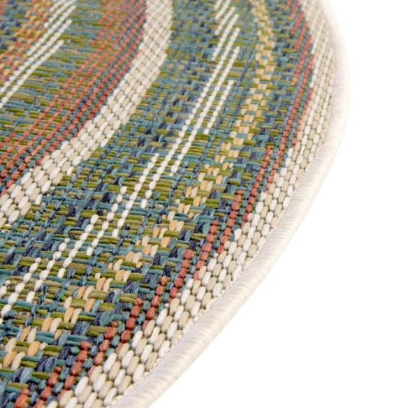 Coastal-Inspired Geometric Rug – Fade & Stain-Resistant, Green & Orange Pattern, Ideal for Indoor/Outdoor Use