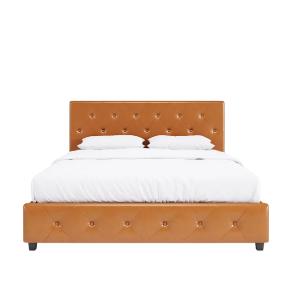 Luxurious Faux Leather Platform Bed – Full Double Size with Sleek Modern Design
