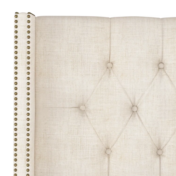 Timeless Upholstered Wingback King Size Bed with Button Tufting and Nailhead Trim