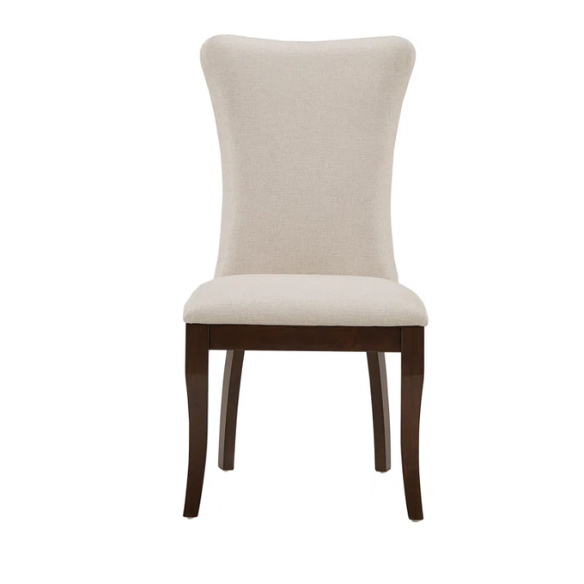 Beige Wingback Upholstered Dining Chairs – Set of 2, Nailhead Trim & Dark Cherry Legs