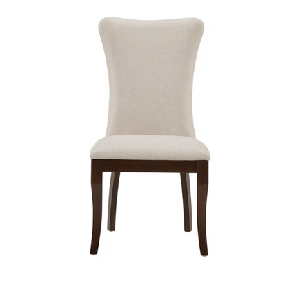 Beige Wingback Upholstered Dining Chairs – Set of 2, Nailhead Trim & Dark Cherry Legs