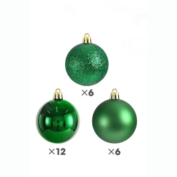 Dark Green Christmas Ball Ornaments – 24-Piece Set, Shatterproof Holiday Decorations (Available in 3 cm, 4 cm, and 6 cm)