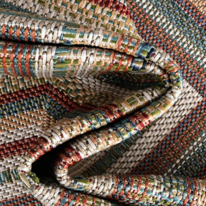 Coastal-Inspired Geometric Rug – Fade & Stain-Resistant, Green & Orange Pattern, Ideal for Indoor/Outdoor Use