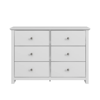Modern 6-Drawer Double Dresser with Angled Sled Legs and Round Metal Hardware