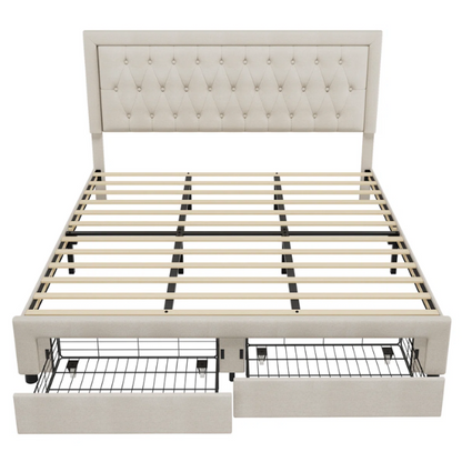 Luxurious King Size Velvet Tufted Upholstered Bed Frame with Adjustable Headboard, Button Tufting, and Nailhead Trim – No Box Spring Needed for Superior Support and Comfort