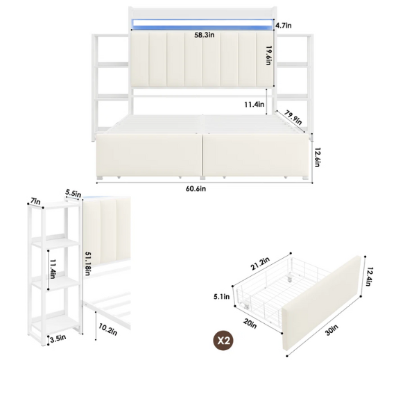 Luxurious 3-Piece Queen Bedroom Set with Gem-Inspired Tufted Button Headboard, Upholstered Platform Bed & 2 Elegant Nightstands