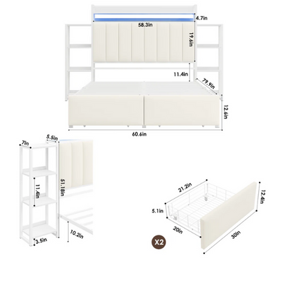 Luxurious 3-Piece Queen Bedroom Set with Gem-Inspired Tufted Button Headboard, Upholstered Platform Bed & 2 Elegant Nightstands