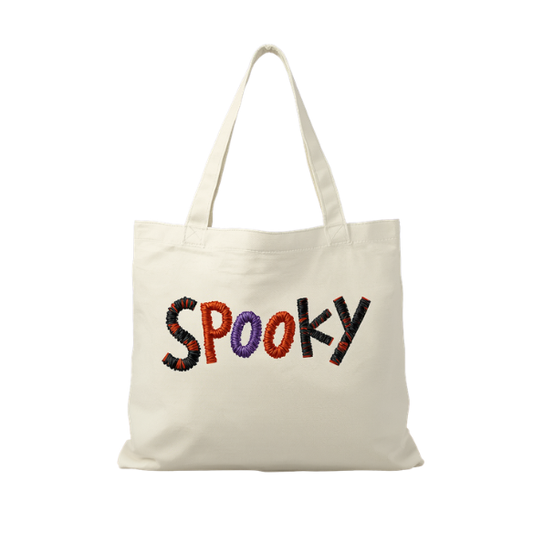 Embroidered Spooky Canvas Tote Bag with Colorful Textured & Perfect for Halloween