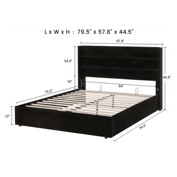 Luxurious Velvet Upholstered Hydraulic Lift-Up Storage Platform Bed – Full/Double Size with Sleek Design & Maximized Space
