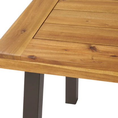 Acacia Wood and Iron 6-Seat Dining Table – Rustic Metal Frame with Natural Stained Acacia Wood Top, Modern Industrial Style for Timeless Appeal