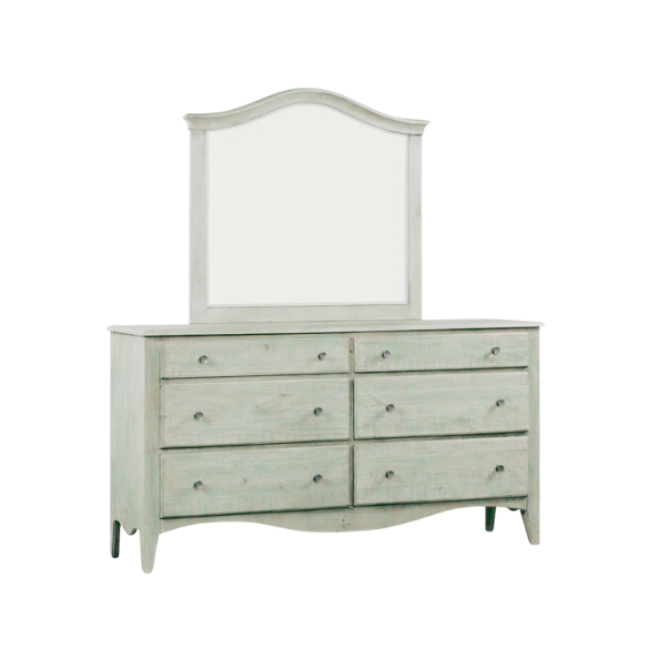 Rustic Charm Meets Chic Elegance: Solid Wood Platform King Size Bedroom Set with Scalloped Edges, Weathered White Wash Finish, Unique Grain Patterns, Angled Feet, and Oil-Rubbed Bronze Drawer Pulls