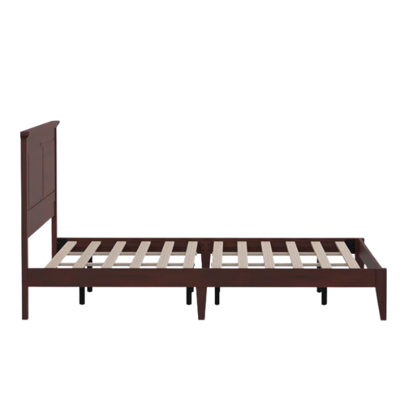 King Size Solid Oak Platform Storage Bed with Inset Panel Headboard, Molding Detail, and Slat System