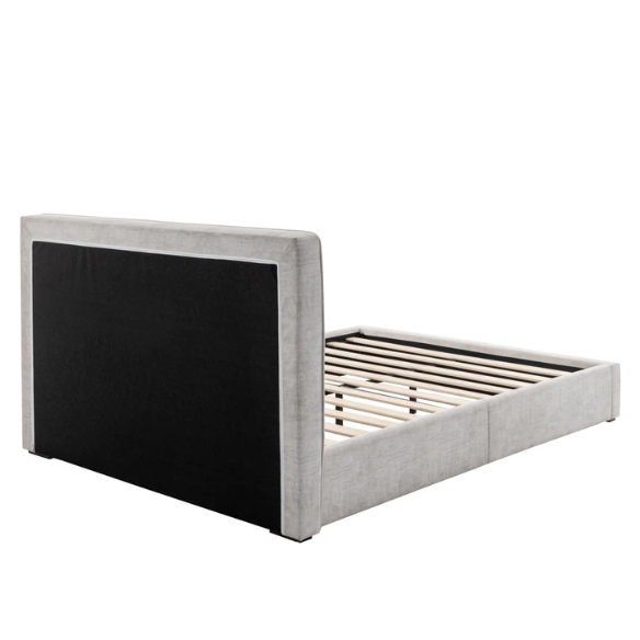 Elegant Grey Queen Size Upholstered Bed with Soft Bouclé Polyester Fabric – Modern and Stylish