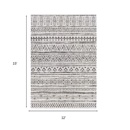 Striped Geometric Area Rug – Charcoal & Off-White, Durable Polypropylene, Low-Pile Design for High-Traffic Indoor/Outdoor Spaces