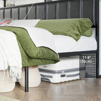 Modern LED King Size Bed Frame with Storage Drawers and Built-in Charging Station