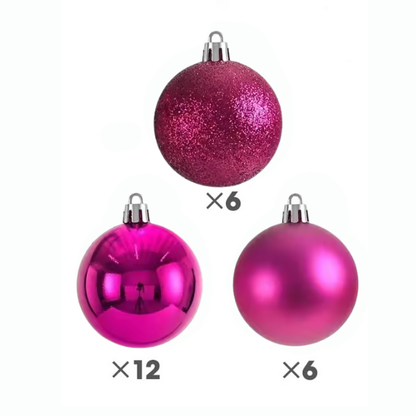 Fuchsia Pink Christmas Ball Ornaments – 24-Piece Set, Shatterproof Holiday Decorations (Available in 3 cm, 4 cm, and 6 cm)