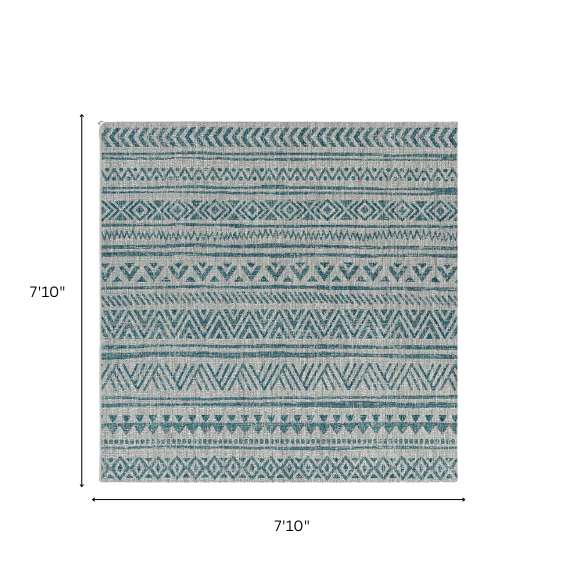 Striped Geometric Area Rug – Aqua & Taupe, Durable Polypropylene, Low-Pile Design for High-Traffic Indoor/Outdoor Spaces