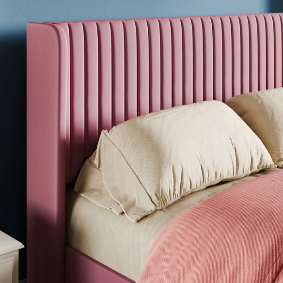 Luxurious King Size Upholstered Velvet Platform Bed with Modern Wingback Headboard – Heavy-Duty Steel Frame, No Box Spring Needed, and Ample Under-Bed Storage