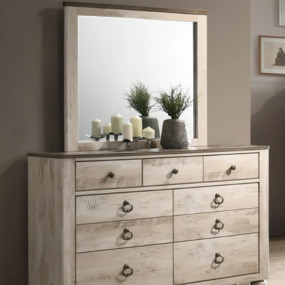 Shabby Elegance 5-Piece Sleigh Queen Bedroom Set – Vintage White-Washed Finish, Designer Antique Metal Pulls, and Spacious Drawers with Felt-Lined Top Drawers
