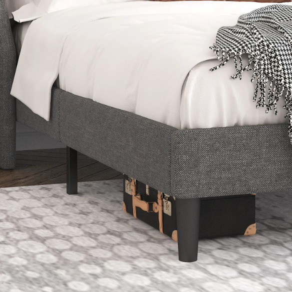 Modern Queen Size Upholstered Platform Bed with Deluxe Wingback and Linen Blend Fabric
