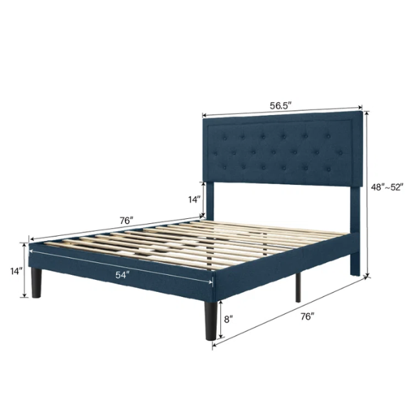 Tufted Upholstered Platform Bed – Full/Double Size with Linen Fabric, Elegant Design for Comfortable Bedrooms