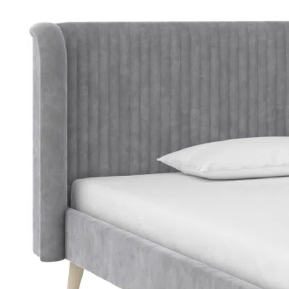 King Size Upholstered Wingback Platform Bed – Luxe Velvet Headboard with Vertical Tufting, Mid-Century Modern Design, and Space-Saving Wooden Frame