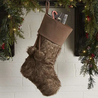 Brown Faux Fur Christmas Stocking – Personalized Farmhouse Holiday Décor