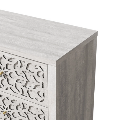 Boho-Inspired 45.4" 6-Drawer Dresser with Distressed Finish and Openwork Floral Details