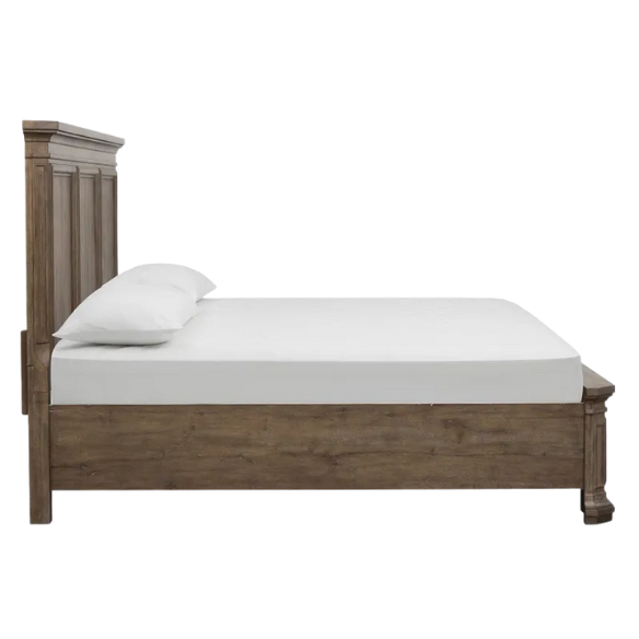 Transitional Brown 3-Piece Queen Bedroom Set – LED Light Bed with Industrial Accents and Rustic Birch Veneer, Featuring 2 Nightstands