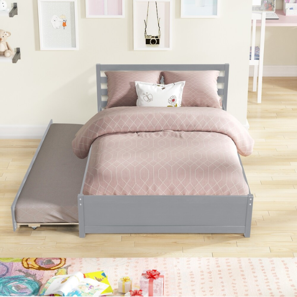 Wooden Full Size Bed with Headboard and Trundle – Space-Saving Design & Versatile Sleeping Solution