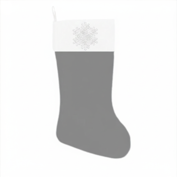 Grey Christmas Stocking with Silver Snowflake Embroidery