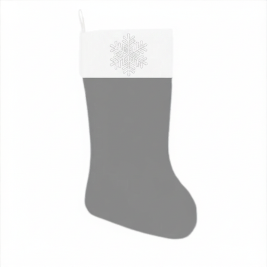 Grey Christmas Stocking with Silver Snowflake Embroidery