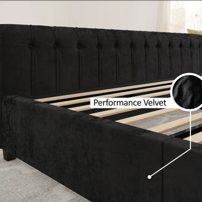 Luxurious Queen Size Upholstered Sleigh Bed with Button Tufting and Rich Chenille Fabric
