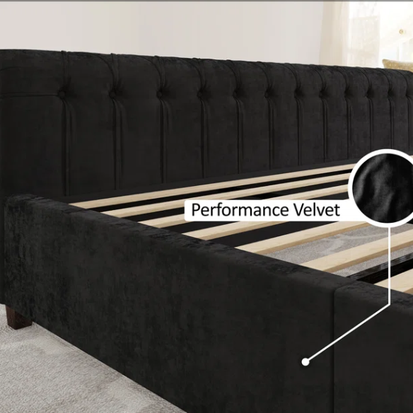 Luxurious Queen Size Upholstered Sleigh Bed with Button Tufting and Rich Chenille Fabric