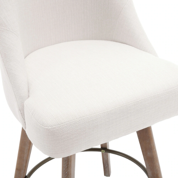 Modern Counter Height Swivel Bar Stool – Upholstered Faux Leather/Polyester Blend Seat, Solid Beech Wood Frame, Ergonomic High Back, Bronze Metal Footrest, 300lb Capacity for Kitchen, Bar, or Pub
