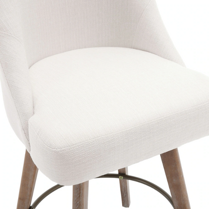 Modern Counter Height Swivel Bar Stool – Upholstered Faux Leather/Polyester Blend Seat, Solid Beech Wood Frame, Ergonomic High Back, Bronze Metal Footrest, 300lb Capacity for Kitchen, Bar, or Pub