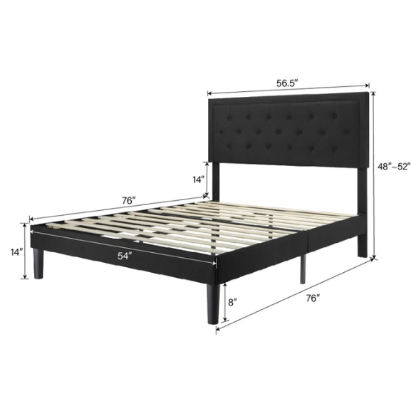Tufted Upholstered Platform Bed – Full/Double Size with Linen Fabric, Elegant Design for Comfortable Bedrooms