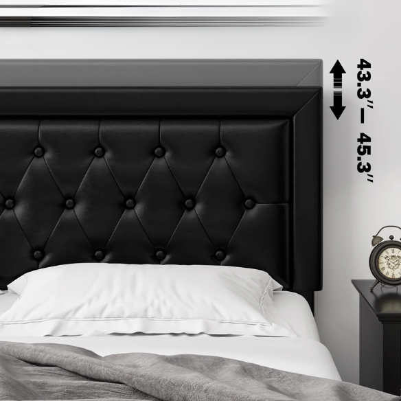Luxurious King Size Velvet Tufted Upholstered Bed Frame with Adjustable Headboard, Button Tufting, and Nailhead Trim – No Box Spring Needed for Superior Support and Comfort