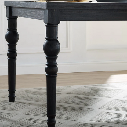 7-Piece Dark-Wash Wood Dining Set with Turned Legs – Classic Traditional Style with Distressed Finish