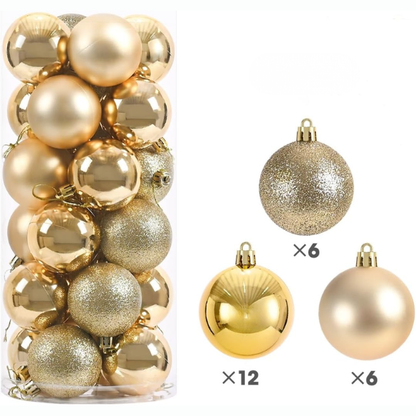 Gold Christmas Ball Ornaments – 24-Piece Set, Shatterproof Holiday Decorations (Available in 3 cm, 4 cm, and 6 cm)