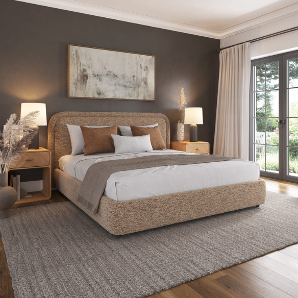 Premium Upholstered Aurora Lift-Up Storage Bed with Elegant Boucle Performance Fabric, Plush Foam-Padded Headboard, and Spacious Under-Bed Storage for a Clutter-Free Bedroom