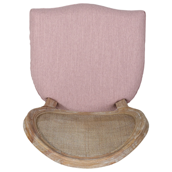 Light Blush Upholstered Dining Chairs with Wicker Back and Distressed Natural Wood Legs (Set of 2) – Farmhouse French Country Accent Seating