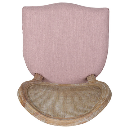 Light Blush Upholstered Dining Chairs with Wicker Back and Distressed Natural Wood Legs (Set of 2) – Farmhouse French Country Accent Seating