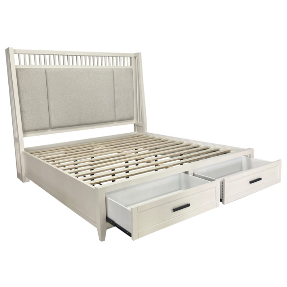 Timeless Craftsman-Inspired 5-Piece Queen Bedroom Set – Includes Storage Bed, 2 Nightstands, Dresser with Mirror, and Chest in Hand-Painted Cotton Finish