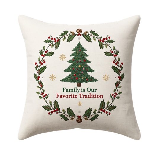 Seasonal Family is Our Favorite Tradition Embroidered  Throw Pillow