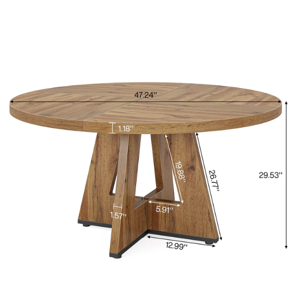 47-Inch Round Dining Table for 4 – Modern Wood Kitchen Table with MDF Legs, Perfect for Dining Room, Kitchen, or Living Room