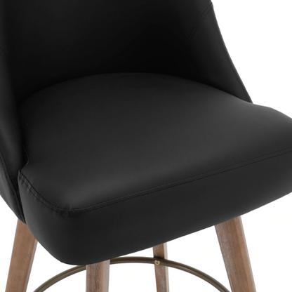 Modern Counter Height Swivel Bar Stool – Upholstered Faux Leather/Polyester Blend Seat, Solid Beech Wood Frame, Ergonomic High Back, Bronze Metal Footrest, 300lb Capacity for Kitchen, Bar, or Pub