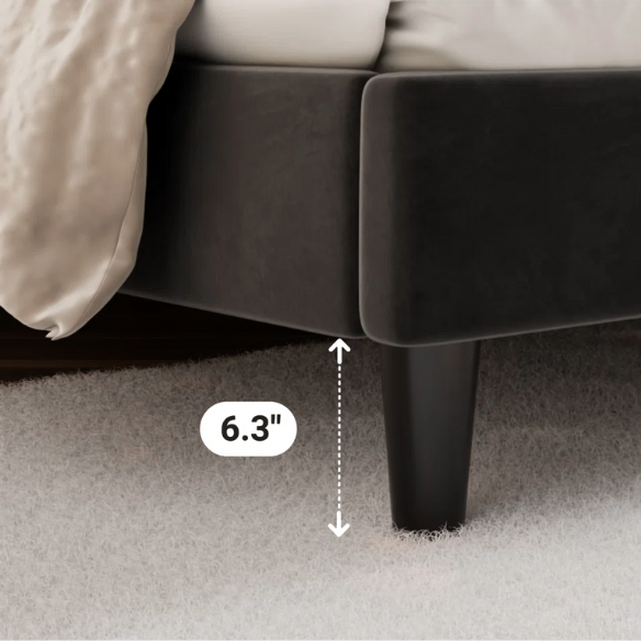 Luxurious Upholstered Platform Bed – Full/Double Size with Velvet Upholstery and Striped Headboard for Elegant Comfort