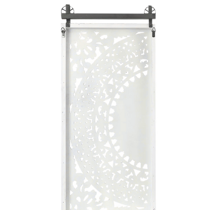 Boho Floral Wall Décor Set (Set of 2) – Hand-Carved Flower Medallion Panels with Modern Farmhouse Iron Bar Accent